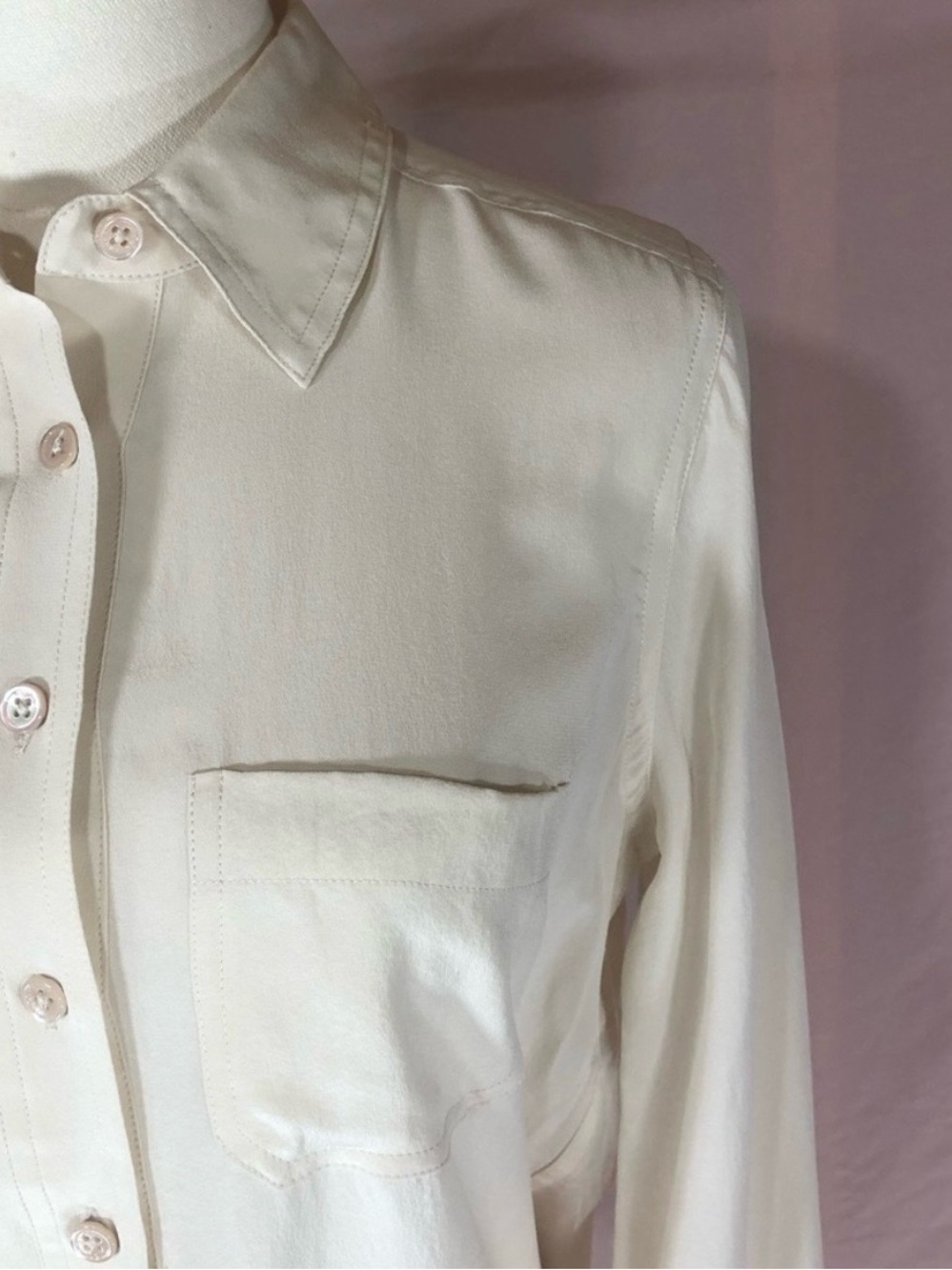 NWOT Equipment 100% Silk Cream Ivory Long-Sleeve Button-Front Collared Shirt - Picture 6 of 14